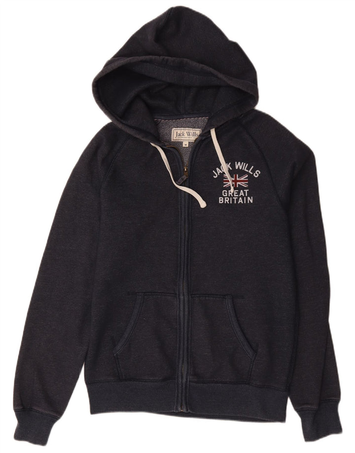 Jack Wills Suéter masculino com capuz e zíper gráfico médio algodão azul marinho