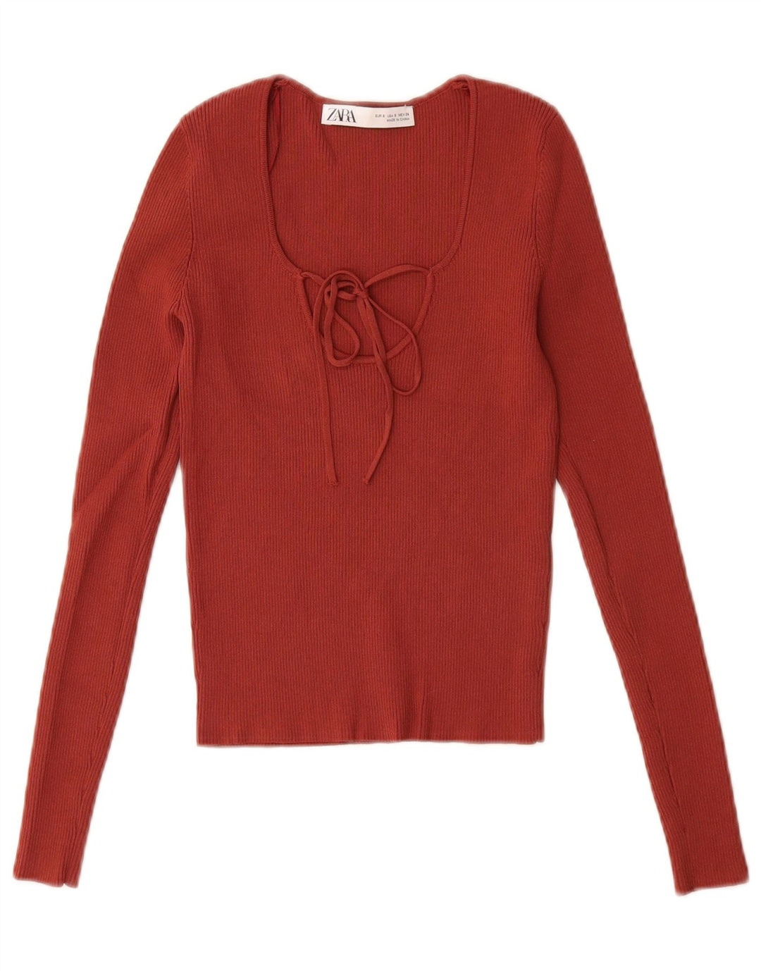 Zara Womens Crop Top Manga Longa Reino Unido 8 Pequeno Viscose Vermelha