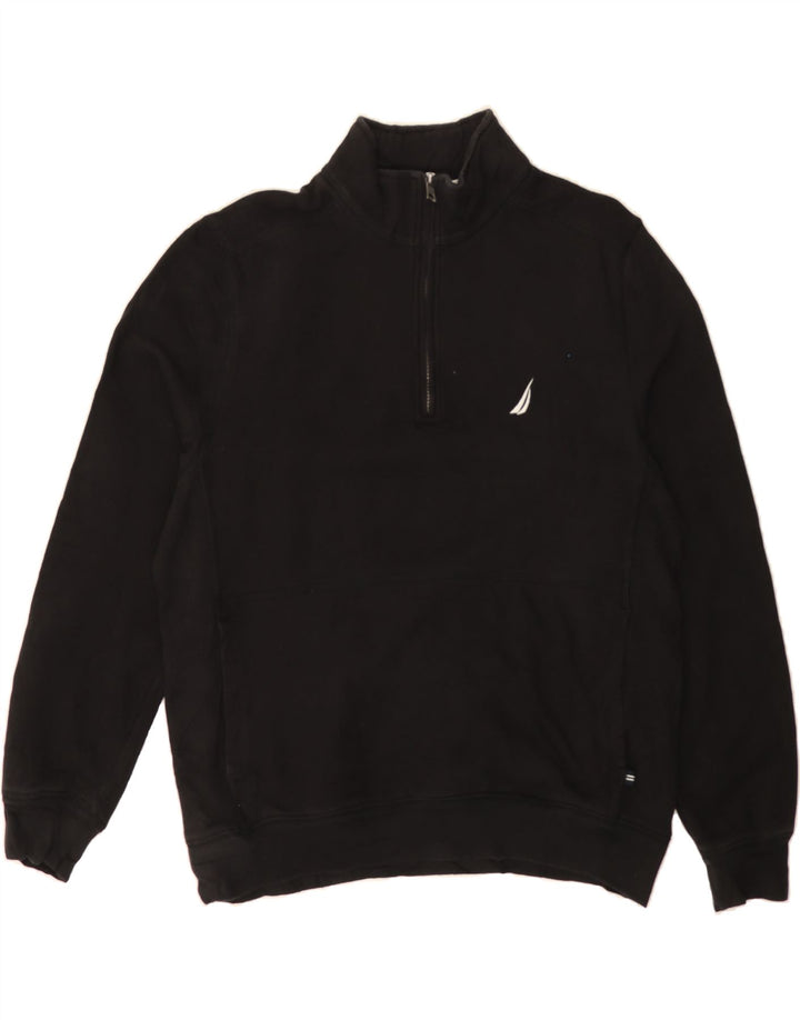 NAUTICA Mens Zip Neck Sweatshirt Jumper Medium Black Cotton Vintage Nautica and Second-Hand Nautica from Messina Hembry 