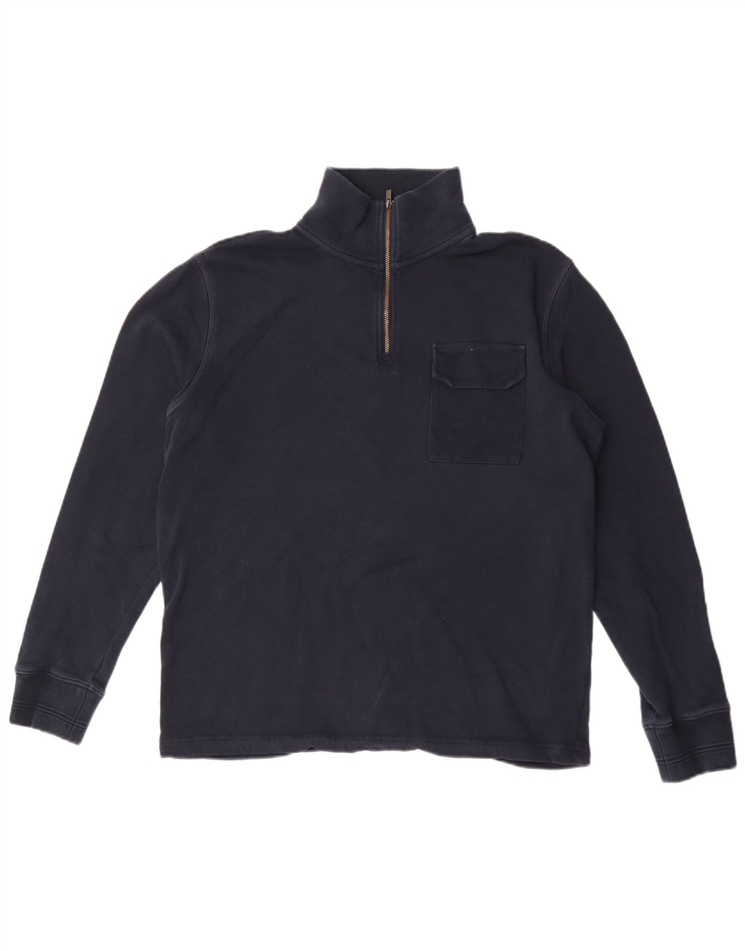 Suéter masculino Marks & Spencer com zíper e gola em algodão azul marinho médio