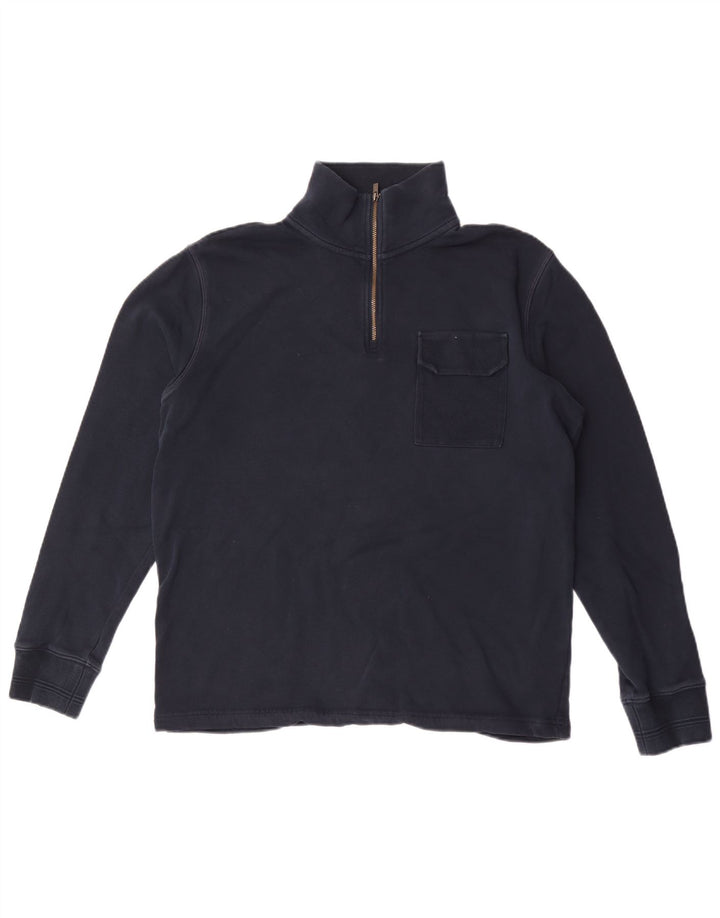 Suéter masculino Marks & Spencer com zíper e gola em algodão azul marinho médio
