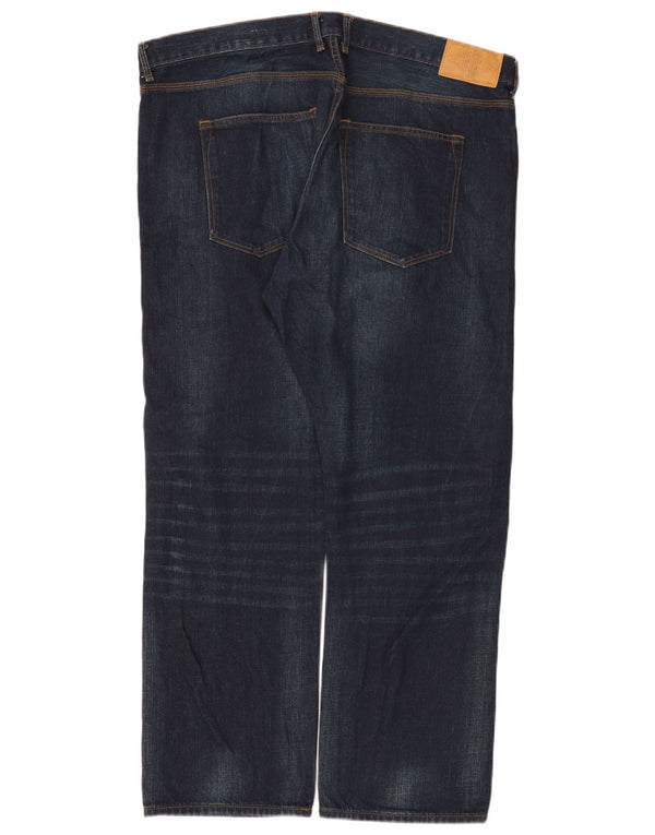 Calça jeans reta relaxada masculina Marks & Spencer W42 L29 algodão azul marinho