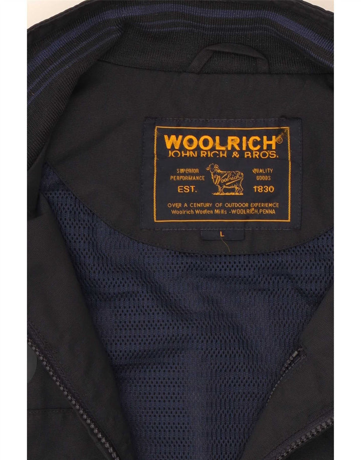 Woolrich masculino gráfico sem mangas agasalho jaqueta grande azul marinho