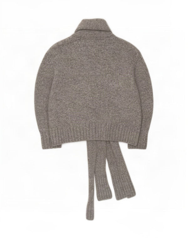 Suéter cardigã aberto grande Zara feminino Reino Unido 10 pequeno cinza nylon
