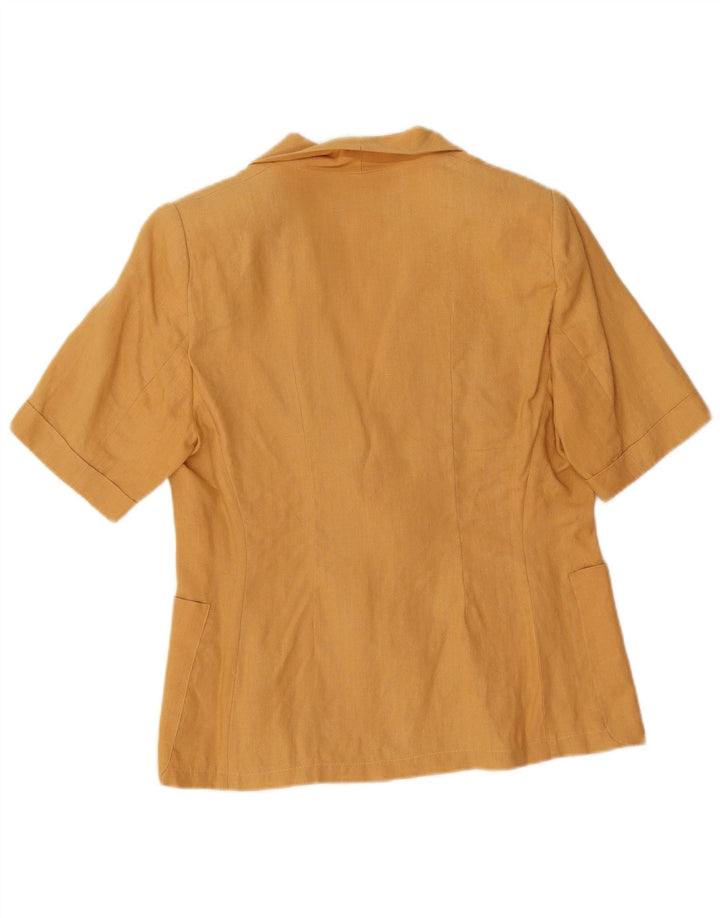 Jaqueta blazer feminina Genny de manga curta com 2 botões UK 12 linho amarelo médio