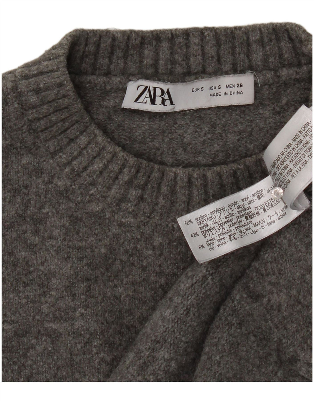 Suéter Zara feminino cropped oversized com gola redonda Reino Unido 10 pequeno cinza
