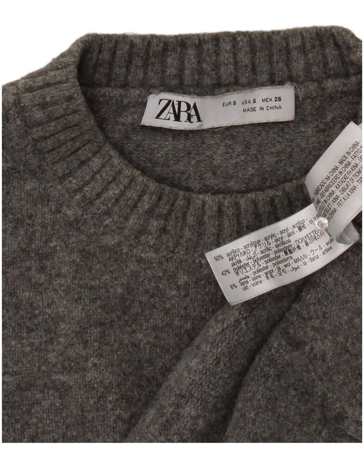 Suéter Zara feminino cropped oversized com gola redonda Reino Unido 10 pequeno cinza