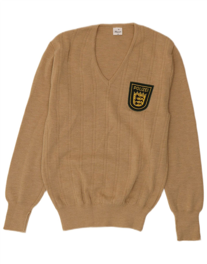 Suéter masculino vintage com decote em V IT 50 acrílico bege médio