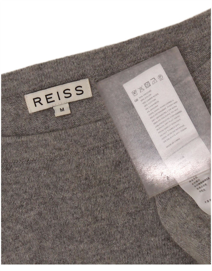 Suéter feminino REISS com gola canoa Reino Unido 14 viscose cinza médio