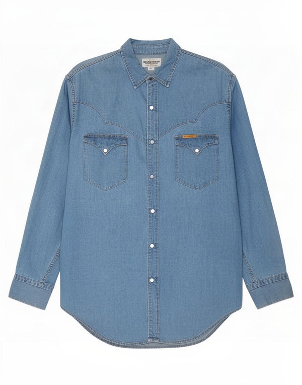 Camisa jeans masculina vintage XL algodão azul