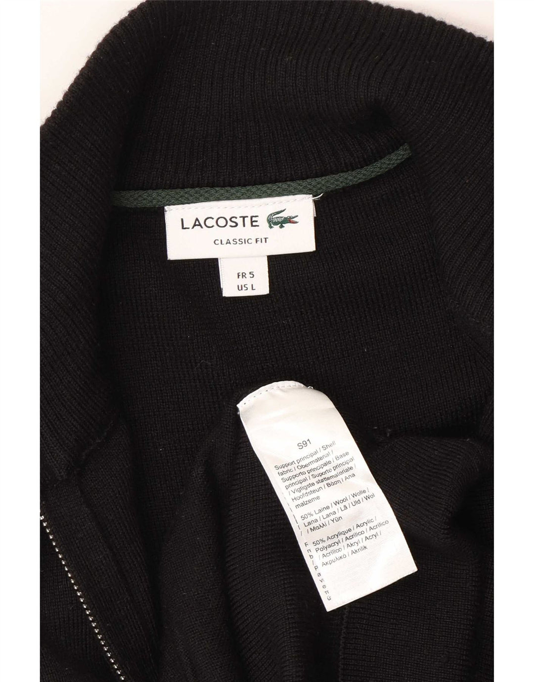 Suéter cardigã masculino Lacoste Classic Fit tamanho 5 grande lã preta