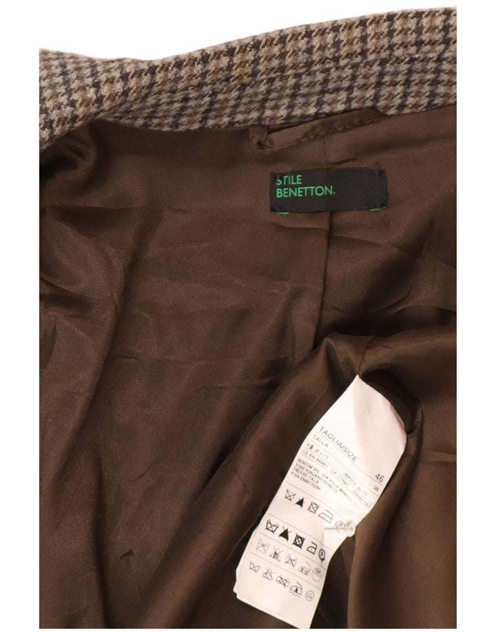 Jaqueta blazer feminina Benetton com 1 botão IT 46 grande cinza houndstooth lã