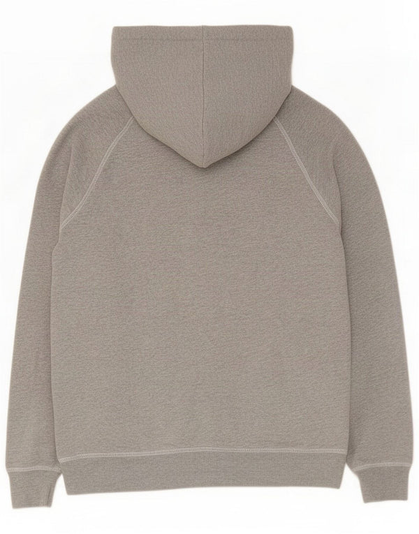 Suéter feminino com capuz gráfico Jack Wills Reino Unido 12 algodão manchado cinza médio
