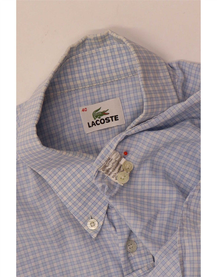Lacoste camisa masculina de manga curta tamanho 40 algodão xadrez azul médio