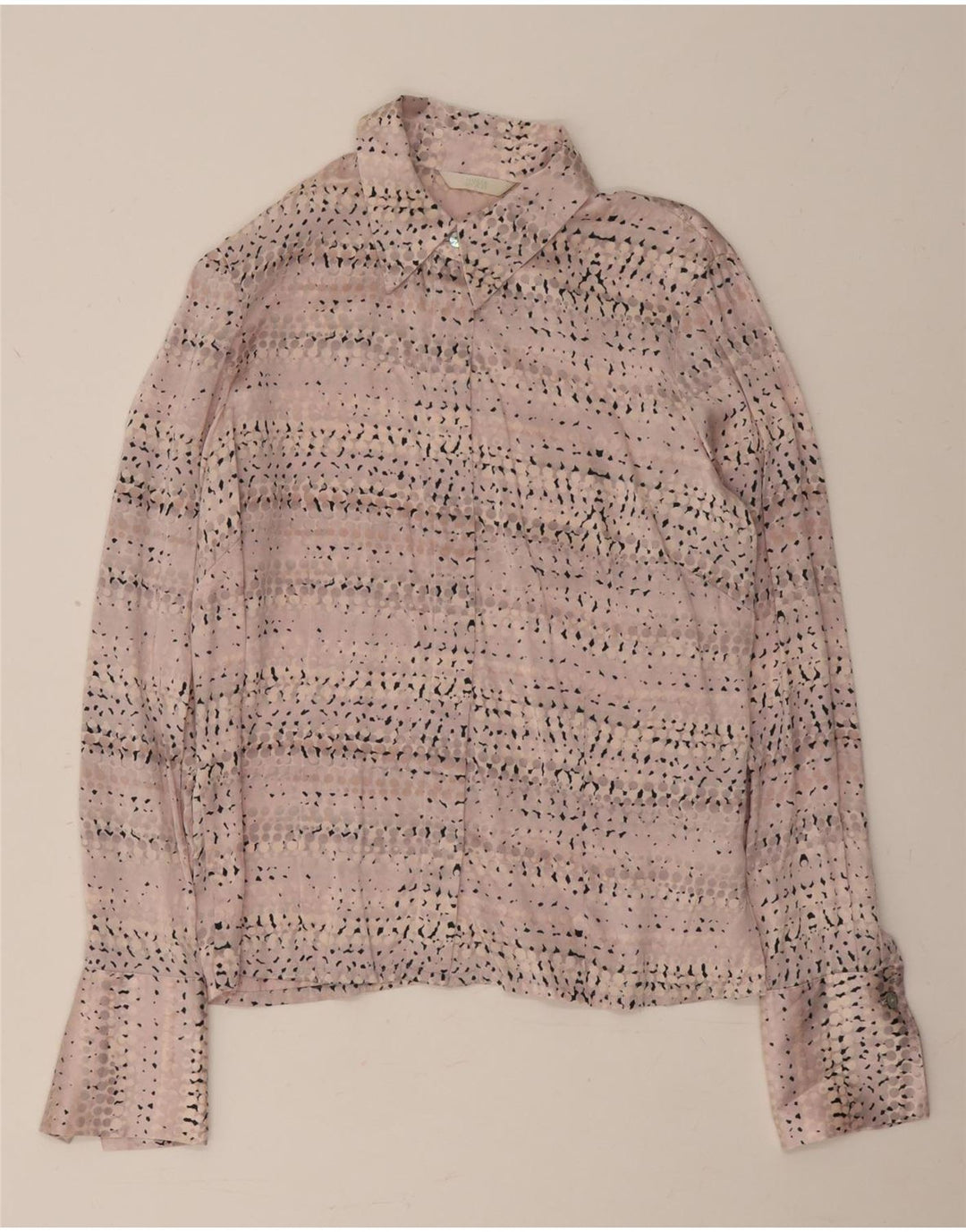Blusa feminina Marks & Spencer Reino Unido 12 seda manchada rosa médio