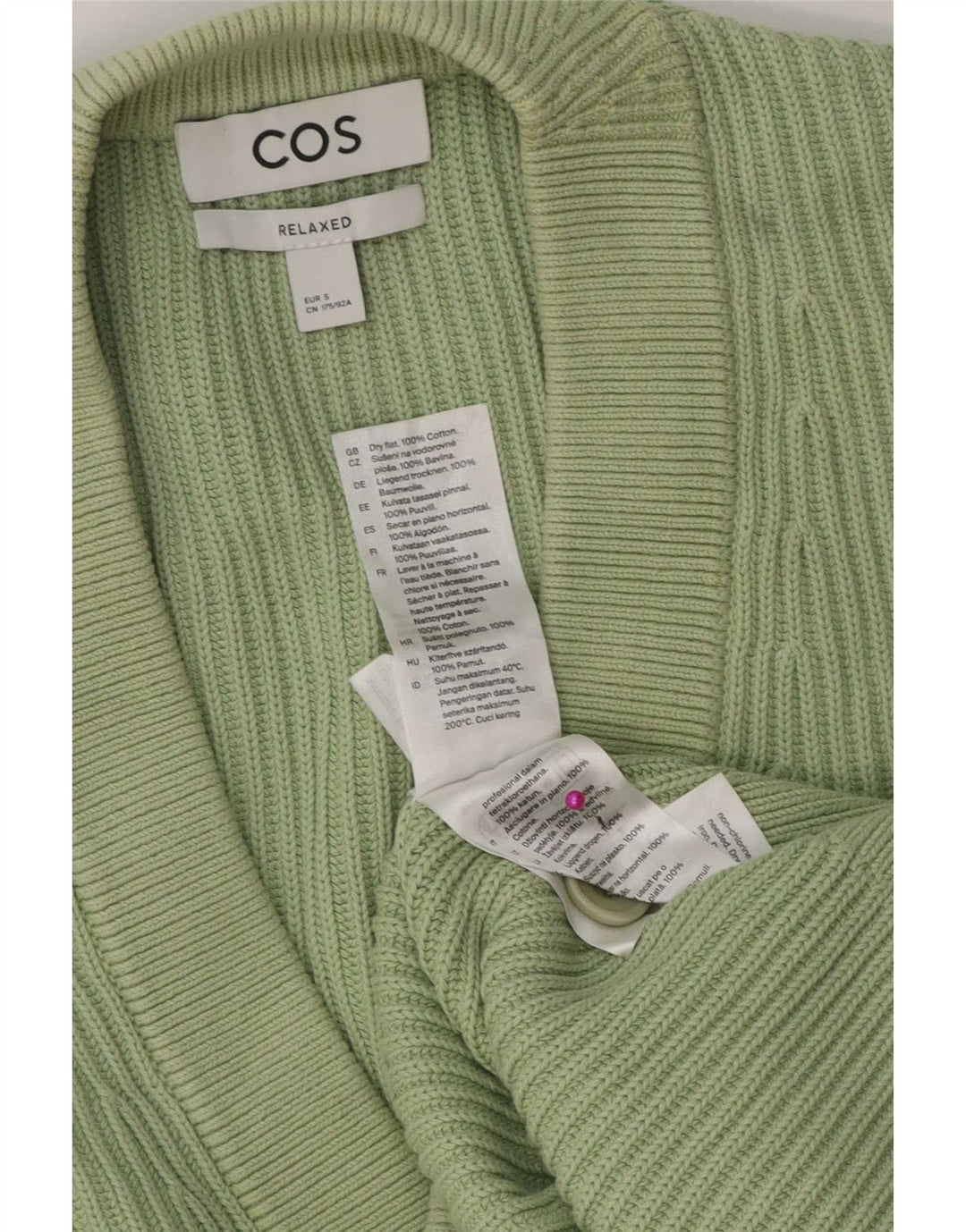 Suéter cardigã masculino de ajuste relaxado Cos pequeno algodão verde