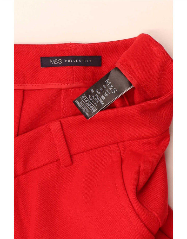 Calça feminina Marks & Spencer Slim Suit UK 10 pequena W27 L27 poliéster vermelho
