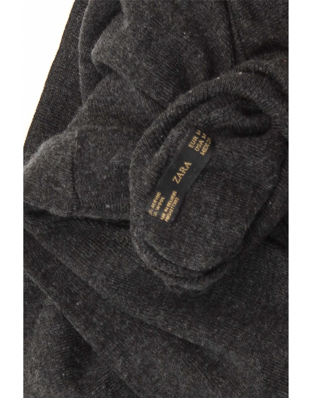 Suéter feminino Zara com gola redonda e acrílico manchado cinza médio UK 12