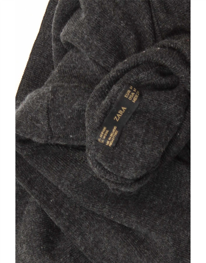 Suéter feminino Zara com gola redonda e acrílico manchado cinza médio UK 12
