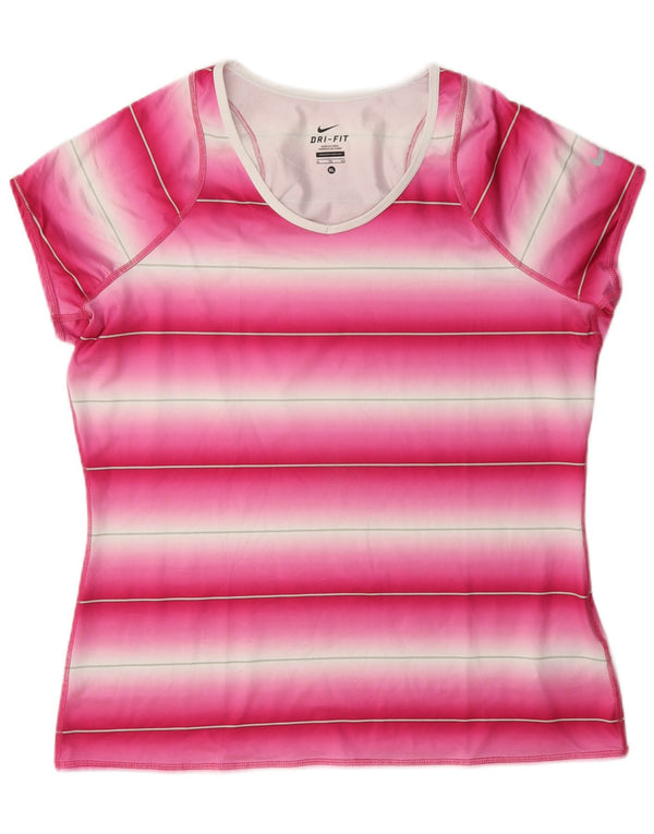 Camiseta feminina Nike Dri Fit Top UK 18 XL poliéster listrado rosa