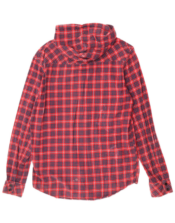 Camisa masculina de flanela com capuz Hurley de algodão xadrez vermelho médio