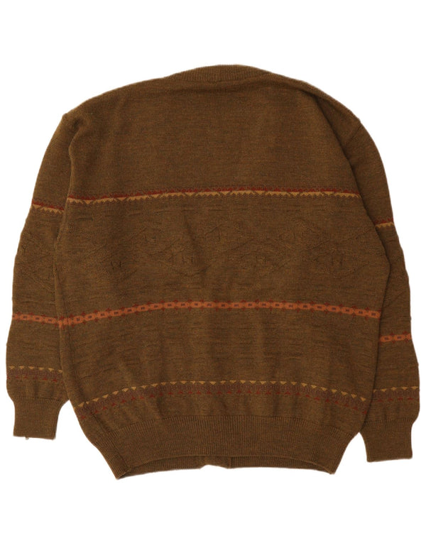Suéter cardigã masculino vintage 2XL poliacrílico geométrico cáqui