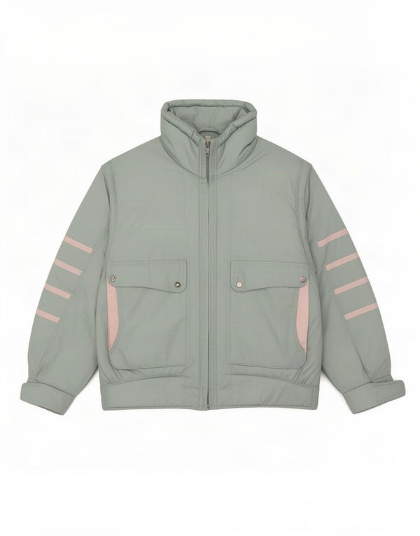 Jaqueta de esqui oversized feminina vintage EU 40 bloco colorido verde médio