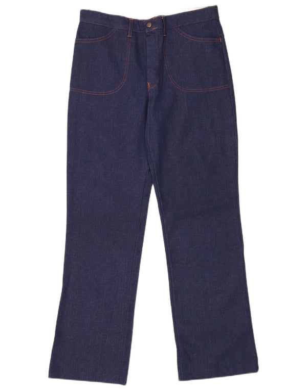 Jeans vintage feminino de perna larga W32 L31 azul marinho