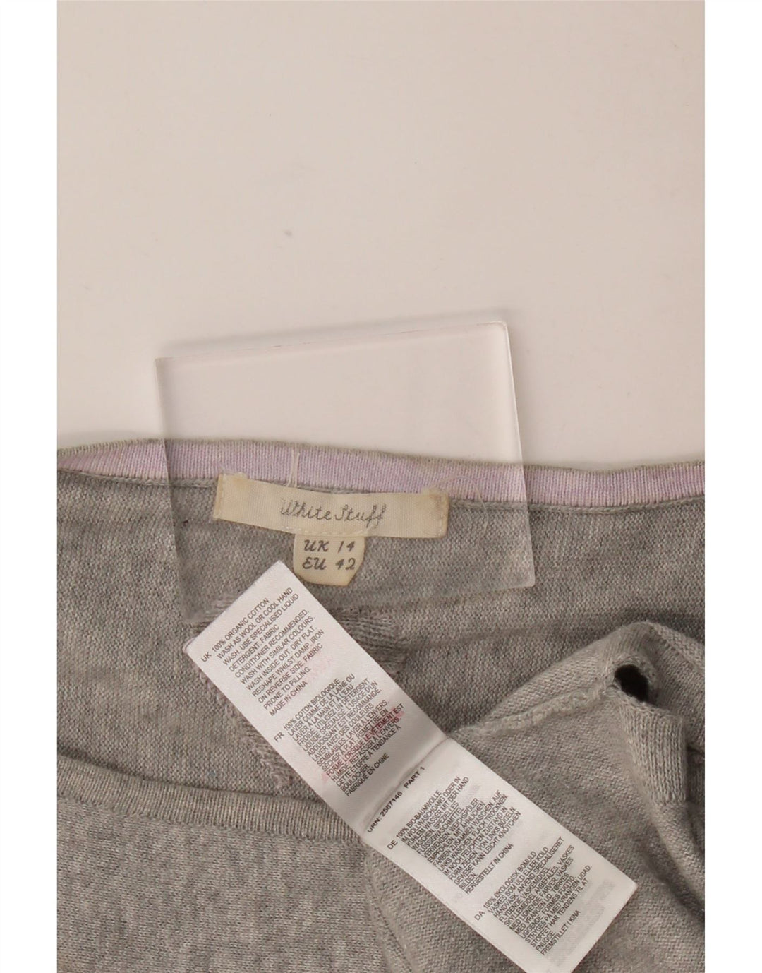 WHITE STUFF Suéter feminino com gola canoa Reino Unido 14 grande algodão cinza coração