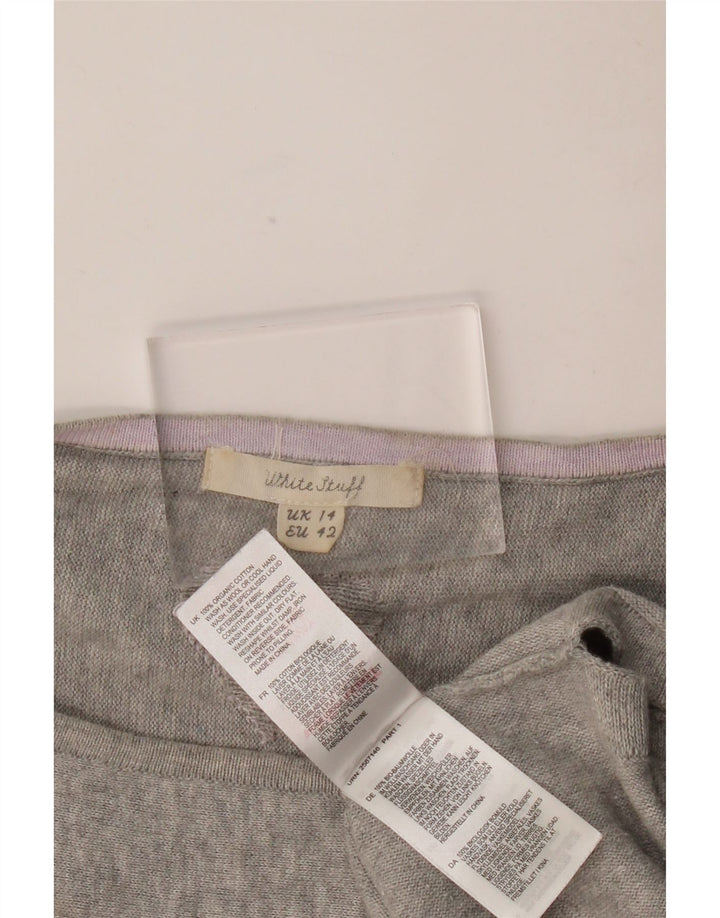 WHITE STUFF Suéter feminino com gola canoa Reino Unido 14 grande algodão cinza coração