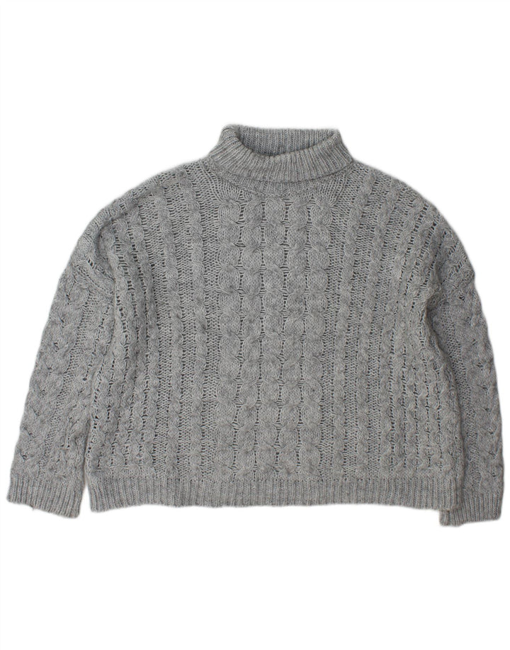 Zara Suéter feminino oversized com gola redonda Reino Unido 14 cinza médio acrílico
