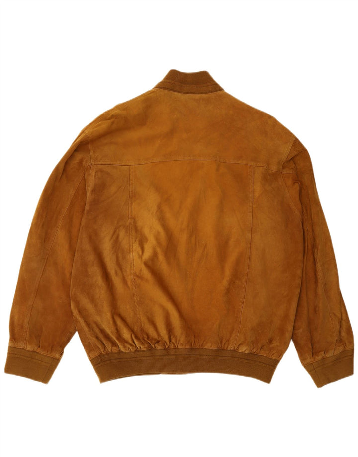 Jaqueta bomber masculina vintage de camurça Reino Unido 42 XL couro marrom