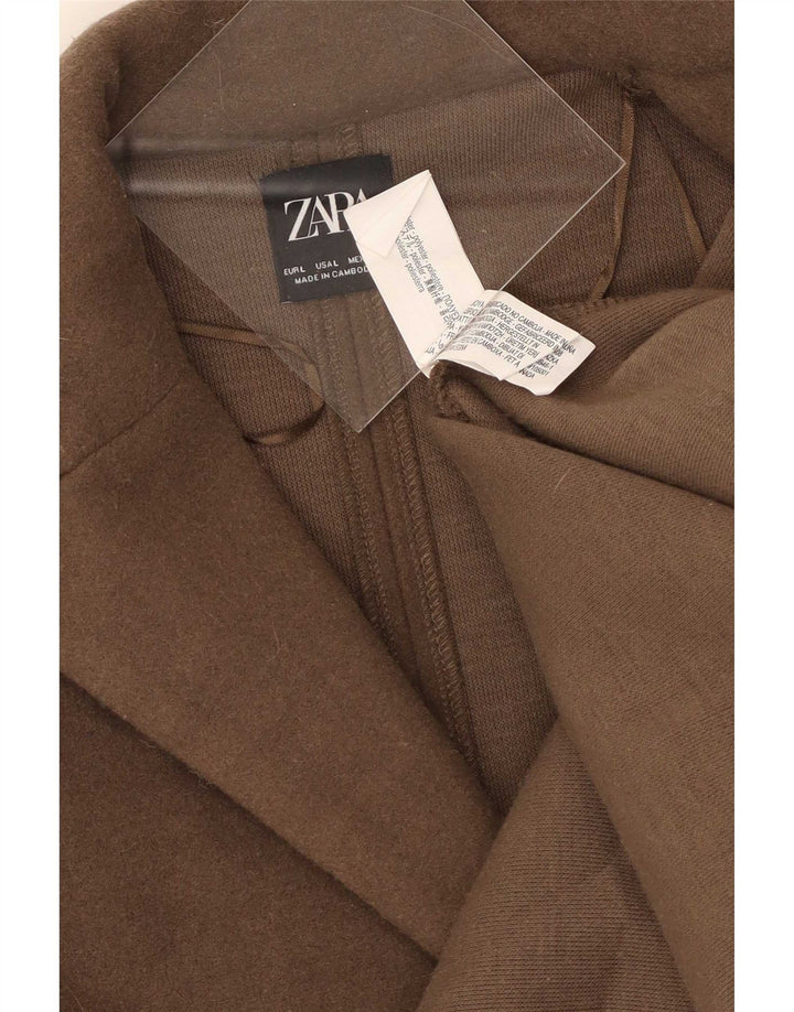 Sobretudo aberto feminino Zara UK 14 grande poliéster marrom