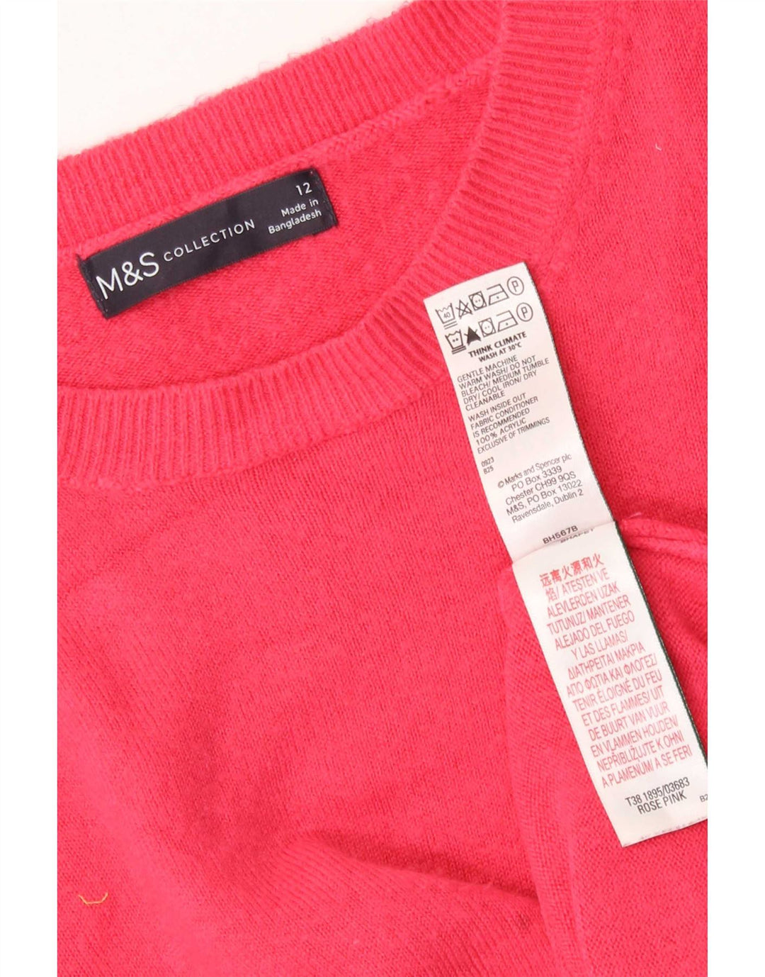 Suéter feminino Marks & Spencer com gola redonda Reino Unido 12 acrílico rosa médio