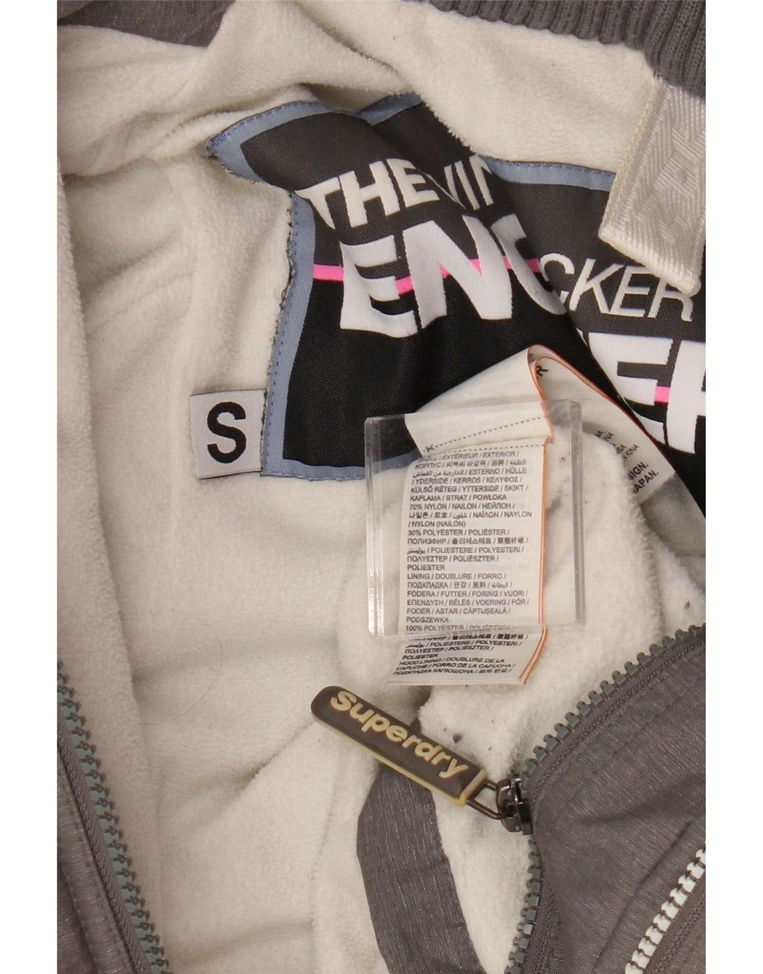 Jaqueta corta-vento feminina Superdry Windattacker Graphic UK 10 pequena cinza