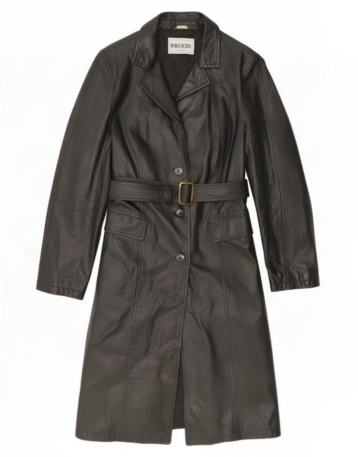 Casaco de couro feminino vintage UK 10 pequeno preto