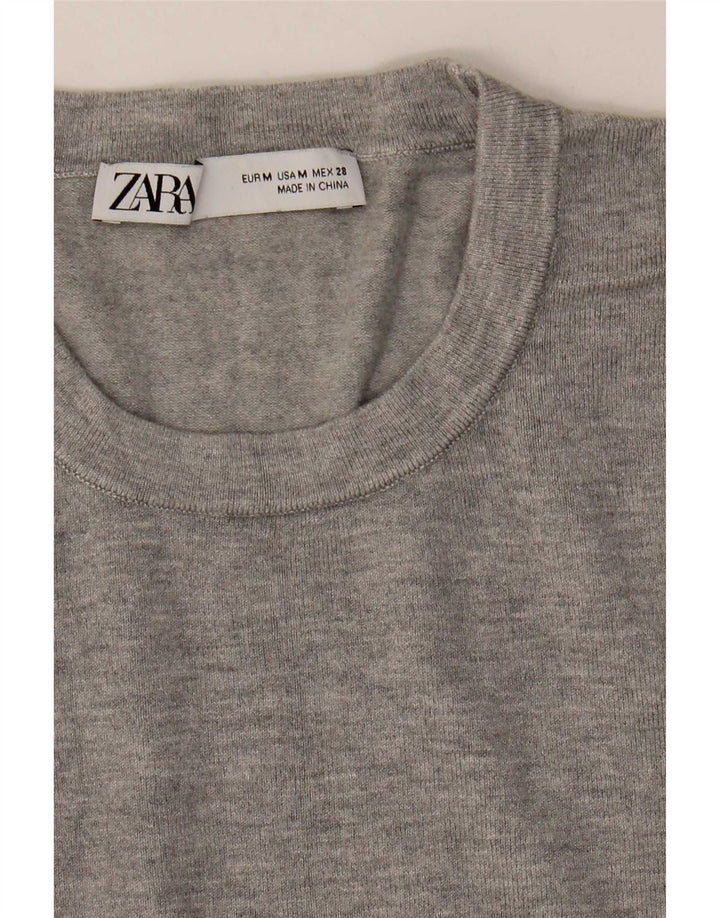 Suéter feminino Zara com gola redonda, Reino Unido 12 cinza médio