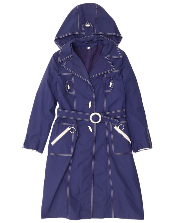 Trench coat vintage com capuz para meninas 11-12 anos azul marinho poliéster
