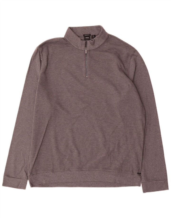 Hugo Boss Mens Zip Neck Regular Fit Moletom Jumper 2XL Algodão Cinza