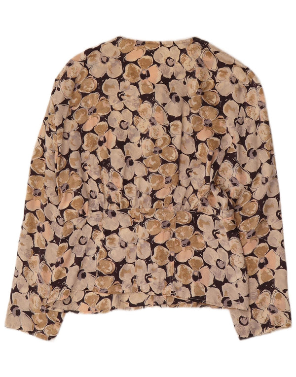 Blusa feminina vintage UK 16 grande bege floral