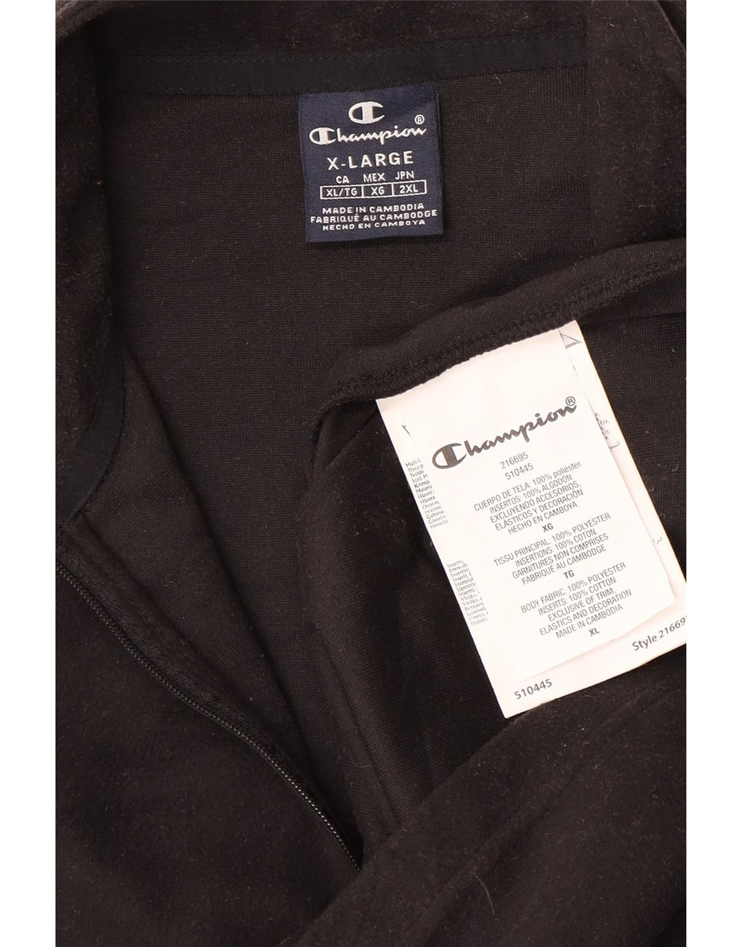 CHAMPION Suéter masculino de lã com zíper e gola XL poliéster preto