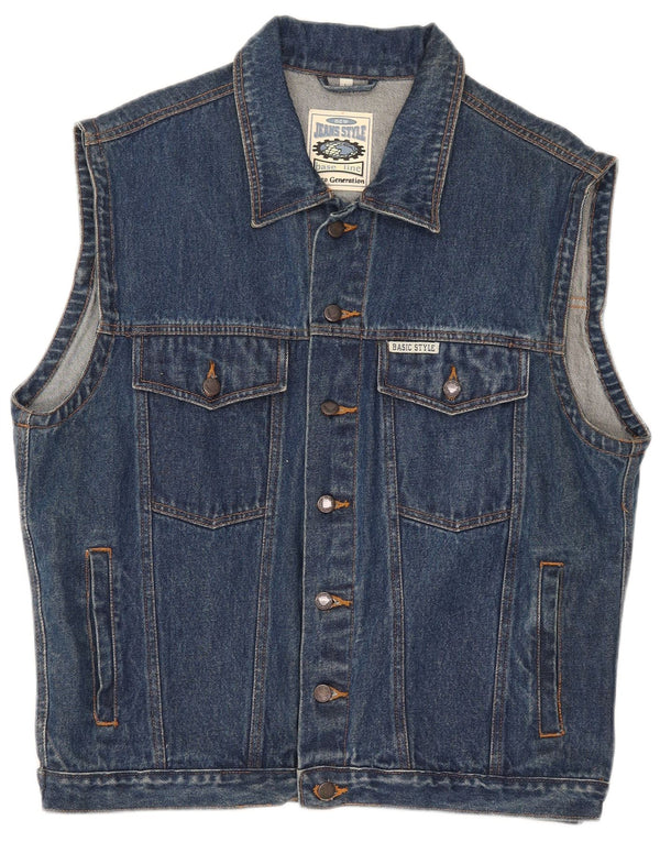 Colete jeans masculino vintage UK 40 algodão azul grande