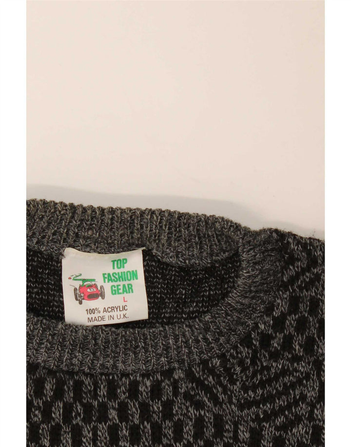 Suéter vintage masculino com gola redonda, grande cinza argyle/acrílico diamante