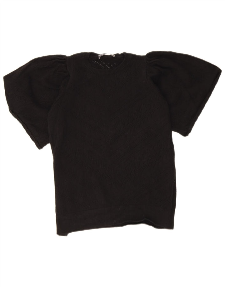 Suéter feminino Marks & Spencer com gola redonda Reino Unido 10 pequeno preto geométrico