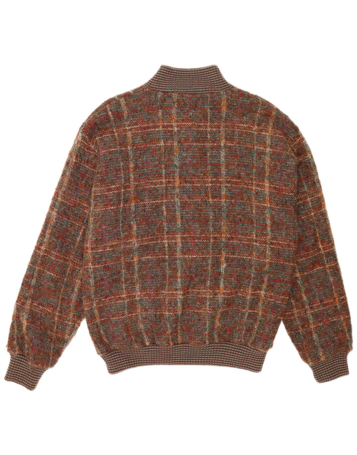 Jaqueta bomber vintage masculina de malha UK 38 lã manchada marrom médio