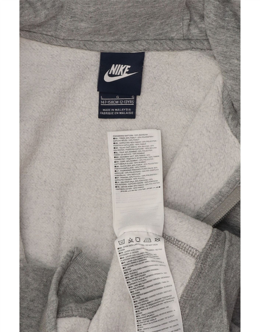 Suéter NIKE Boys Zip com capuz 12-13 anos grande cinza algodão