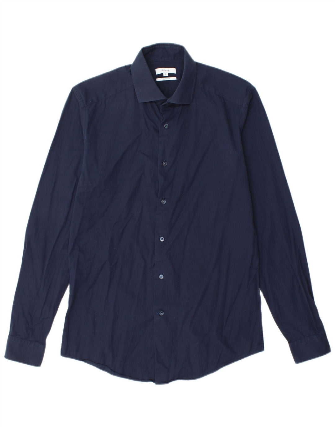 Camisa masculina REISS Slim Fit pequena algodão azul marinho