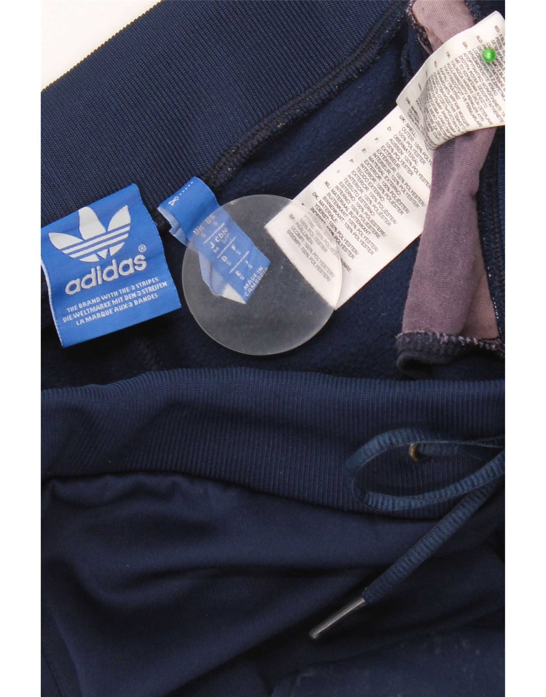 Calça de treino feminina Adidas UK 10 pequena azul marinho poliéster