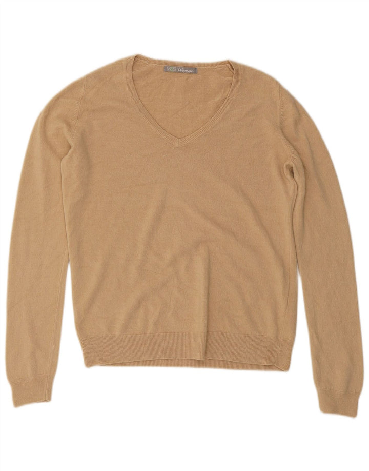 Suéter feminino Marks & Spencer com decote em V Reino Unido 12 acrílico bege médio