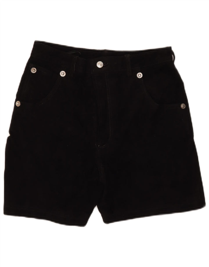 Shorts casuais femininos vintage de camurça W30 couro preto médio